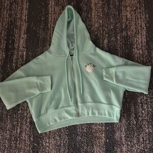 Mint Green Hoodie with Daisy Embroidery